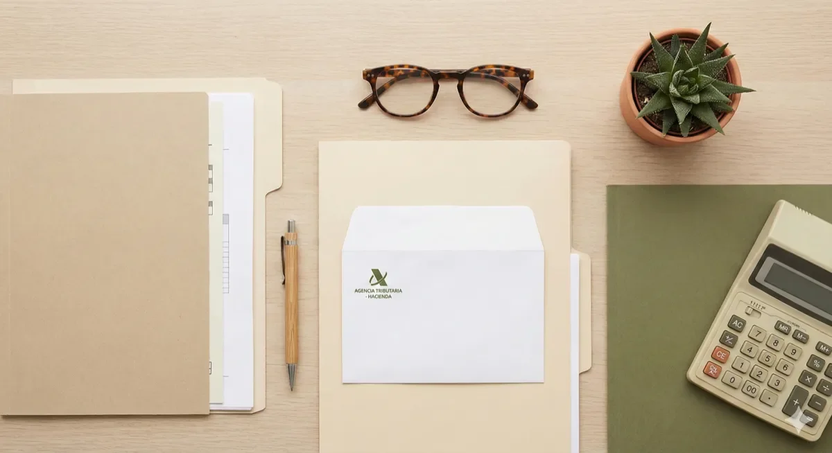 Documentos fiscales y calculadora sobre escritorio