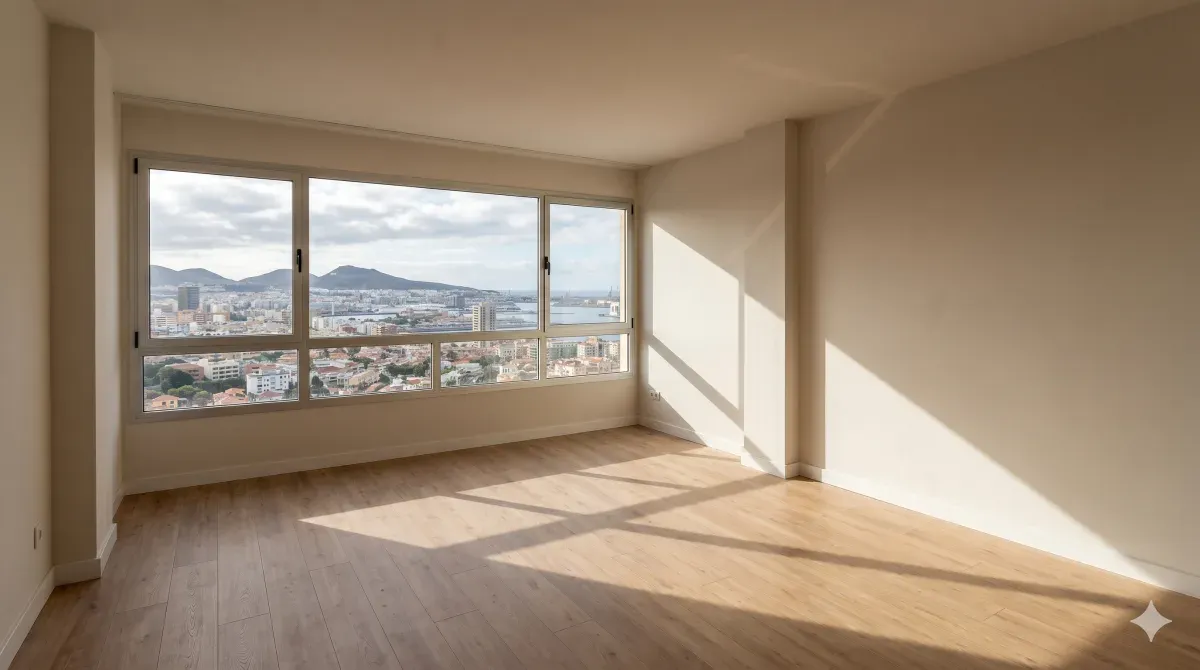 Habitación vacía de un piso en Las Palmas con vistas a la ciudad