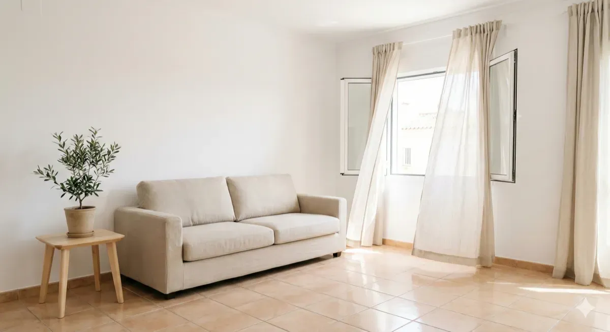 Salón limpio y luminoso preparado para alquilar